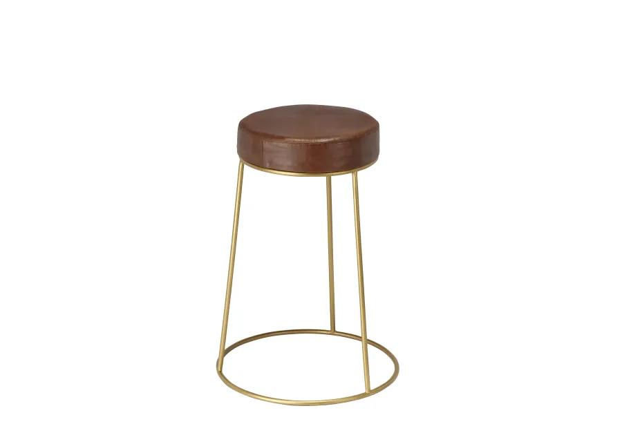 Henry Round Brown Leather Counter Stool