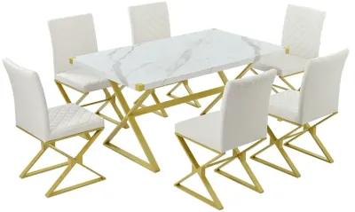 Merax 7-Piece Modern Gold Frame Dining Table Set