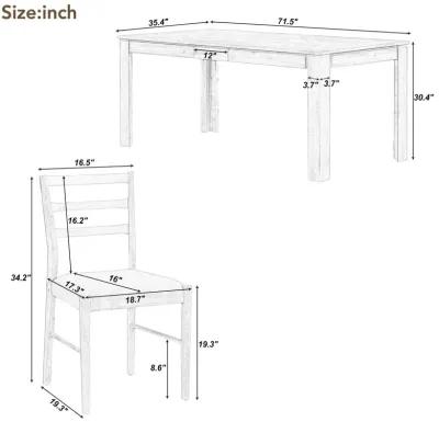 7-Piece Wooden Dining Table Set Mutifunctional Extendable Table With 12" Leaf And 2 Drawers