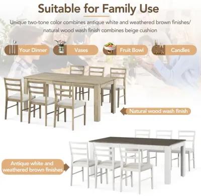 7-Piece Wooden Dining Table Set Mutifunctional Extendable Table With 12" Leaf And 2 Drawers