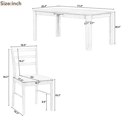 7-Piece Wooden Dining Table Set Mutifunctional Extendable Table With 12" Leaf And 2 Drawers