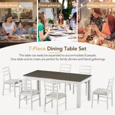 7-Piece Wooden Dining Table Set Mutifunctional Extendable Table With 12" Leaf And 2 Drawers