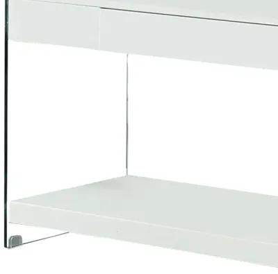 Contemporary Style Plastic TV Stand with Glass Side Panels, White-Benzara