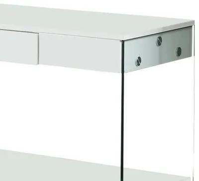 Contemporary Style Plastic TV Stand with Glass Side Panels, White-Benzara