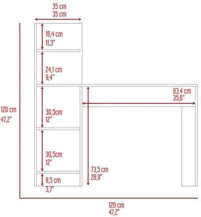 Vilna 120 Writing Desk, Four Shelves - Smokey Oak