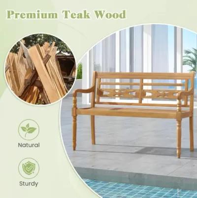 Hivvago 2-Person Teak Wood Patio Bench with Wide Backrest and Curved Armrests