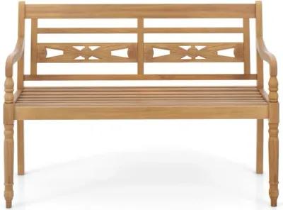 Hivvago 2-Person Teak Wood Patio Bench with Wide Backrest and Curved Armrests