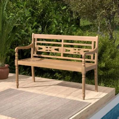 Hivvago 2-Person Teak Wood Patio Bench with Wide Backrest and Curved Armrests