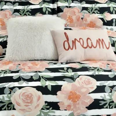 Amara Watercolor Rose Comforter Black/Dusty Rose 7Pc Set King