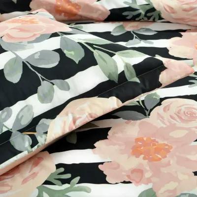 Amara Watercolor Rose Comforter Black/Dusty Rose 7Pc Set King