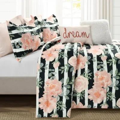 Amara Watercolor Rose Comforter Black/Dusty Rose 7Pc Set King