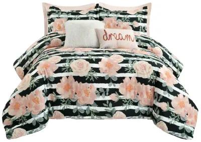 Amara Watercolor Rose Comforter Black/Dusty Rose 7Pc Set King