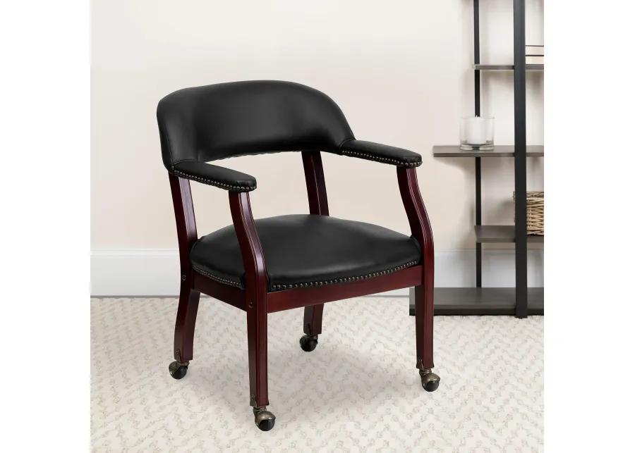 Flash Furniture Sarah Black Vinyl Luxurious Conference Chair with Accent Nail Trim and Casters