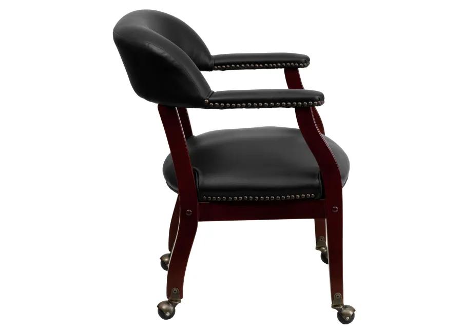 Flash Furniture Sarah Black Vinyl Luxurious Conference Chair with Accent Nail Trim and Casters