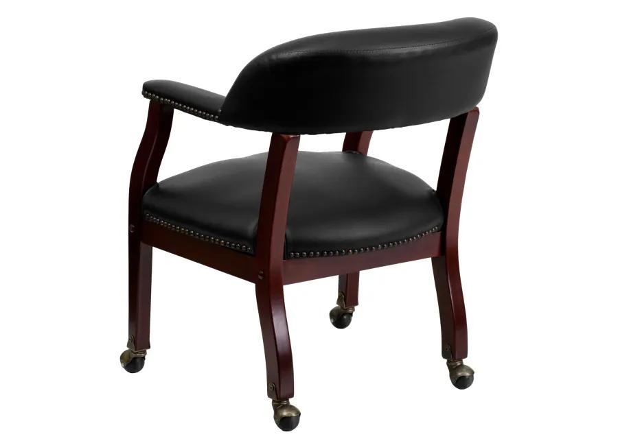 Flash Furniture Sarah Black Vinyl Luxurious Conference Chair with Accent Nail Trim and Casters