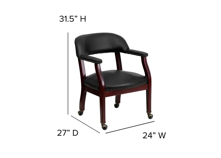 Flash Furniture Sarah Black Vinyl Luxurious Conference Chair with Accent Nail Trim and Casters