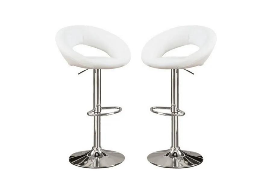 Metal Base Bar Stool With Faux Leather Seat White & Silver Set of 2-Benzara