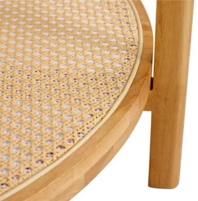 Modern simple circular double-layer solid wood tea table rattan woven Chinese side table small round table suitable for living room, dining room and bedroom