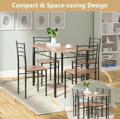 5 Pieces Wood Metal Dining Table Set with 4 Chairs