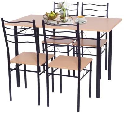 5 Pieces Wood Metal Dining Table Set with 4 Chairs