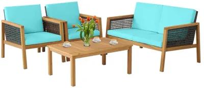 4 Pieces Patio Rattan Furniture Set with Removable Cushions