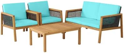 4 Pieces Patio Rattan Furniture Set with Removable Cushions