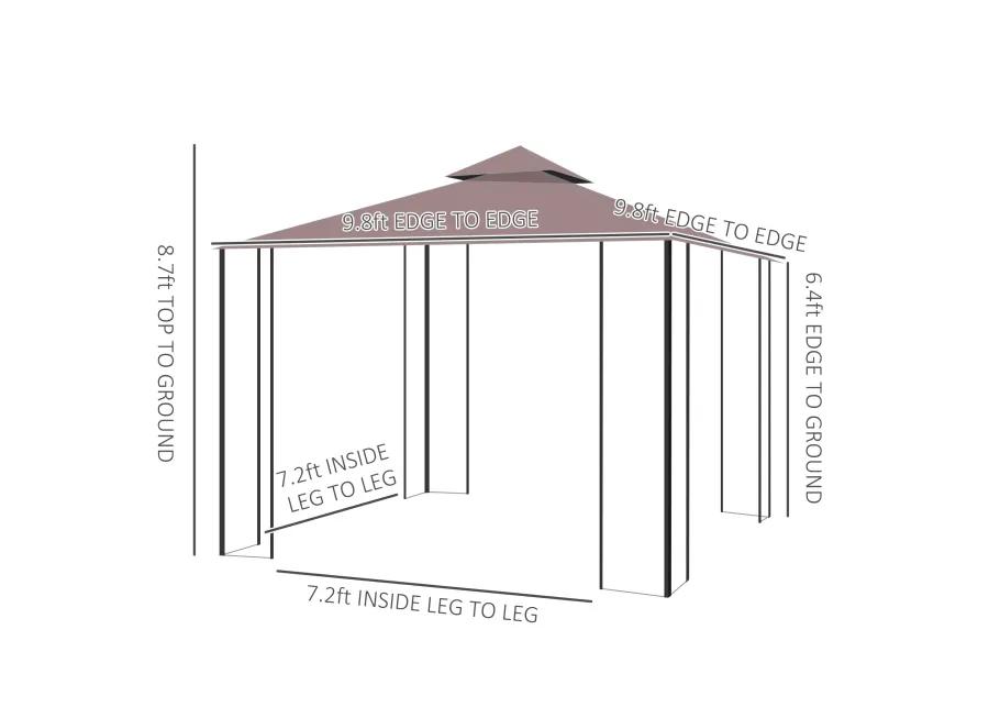 Coffee Outdoor Haven: 10x10 Gazebo with Double Roof and Netting