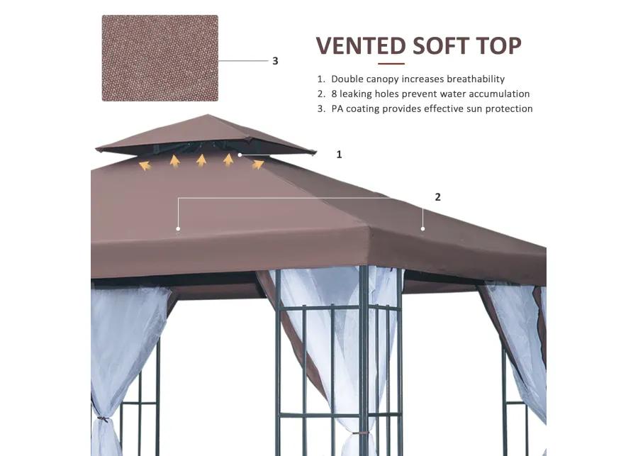 Coffee Outdoor Haven: 10x10 Gazebo with Double Roof and Netting