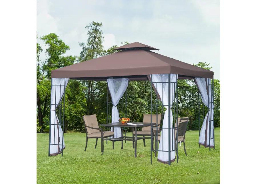 Coffee Outdoor Haven: 10x10 Gazebo with Double Roof and Netting