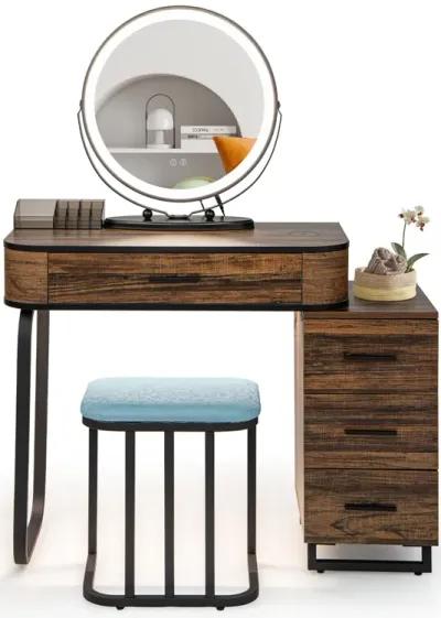 Vanity Table Set with 3-Color Lighted Mirror and Charging Station