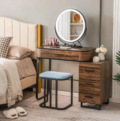 Vanity Table Set with 3-Color Lighted Mirror and Charging Station