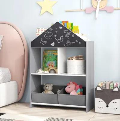 Hivvago Playhouse Kids Bookshelf with Chalkboard and Whiteboard for 3-6 Years