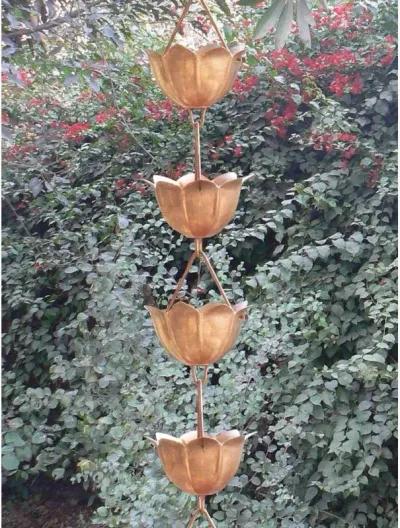 Lotus Flower 8.5-Ft Pure Copper Rain Chain for Rainwater Downspout