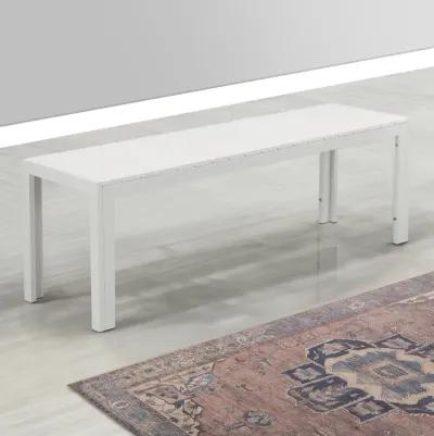 Theo 53 Inch Outdoor Bench, White Aluminum Frame, Plank Style Seat Surface-Benzara