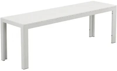 Theo 53 Inch Outdoor Bench, White Aluminum Frame, Plank Style Seat Surface-Benzara