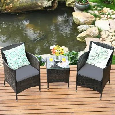 3 Pieces Ergonomic Wicker Patio Conversation Set-Grey