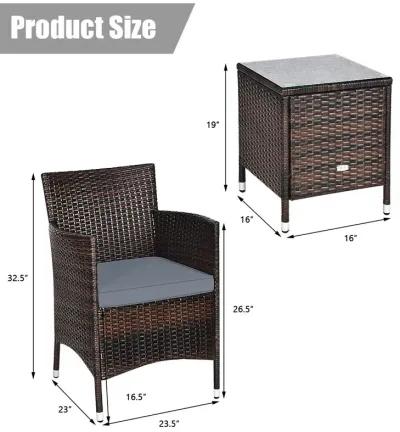 3 Pieces Ergonomic Wicker Patio Conversation Set-Grey