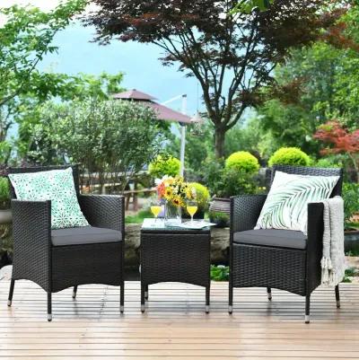 3 Pieces Ergonomic Wicker Patio Conversation Set-Grey