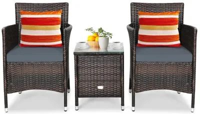 3 Pieces Ergonomic Wicker Patio Conversation Set-Grey