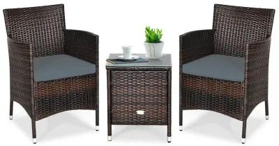 3 Pieces Ergonomic Wicker Patio Conversation Set-Grey