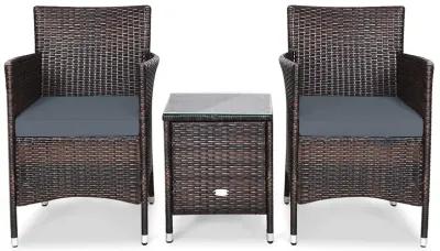 3 Pieces Ergonomic Wicker Patio Conversation Set-Grey