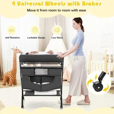 Hivvago Portable Adjustable Height Newborn Nursery Organizer with Wheel