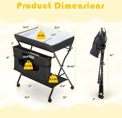 Hivvago Portable Adjustable Height Newborn Nursery Organizer with Wheel