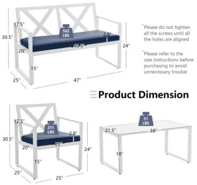 Hivvago 4 Pieces Outdoor Conversation Set with Sturdy Steel Frame