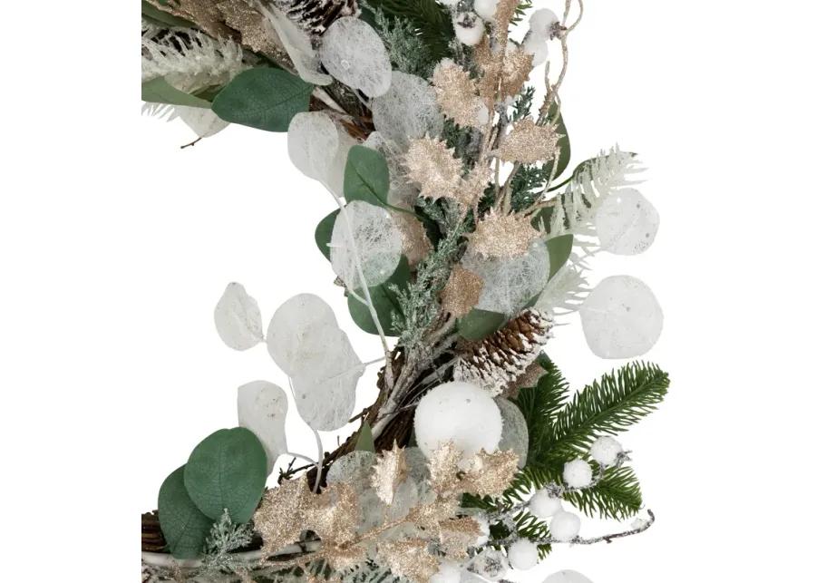 Sage Green and White Artificial Christmas Wreath  24-Inch  Unlit