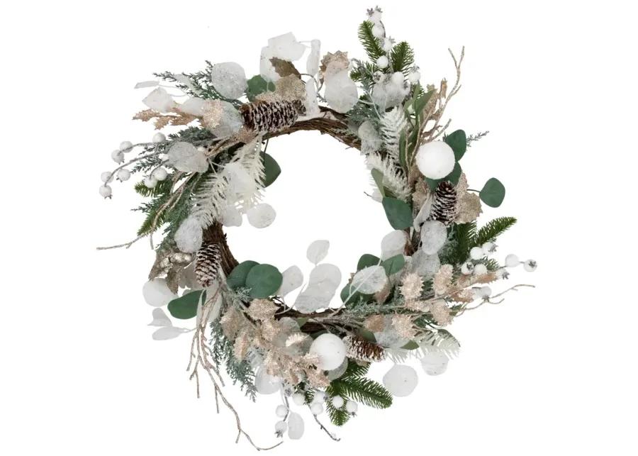 Sage Green and White Artificial Christmas Wreath  24-Inch  Unlit