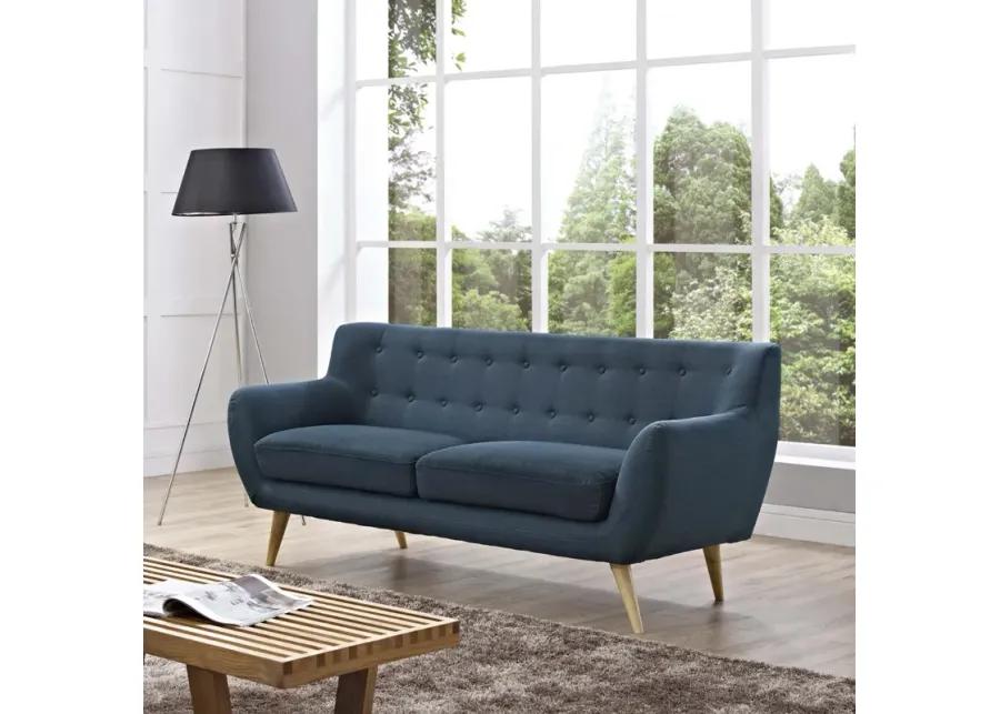 Remark Mid-Century Modern Loveseat - Elegant & Comfortable Sofa with Organic Design, Natural Wood Legs, Polyester Upholstery & Finely Stitched Buttons