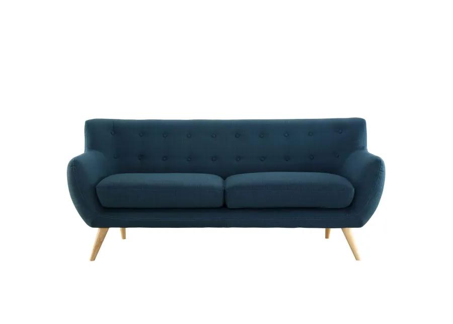 Remark Mid-Century Modern Loveseat - Elegant & Comfortable Sofa with Organic Design, Natural Wood Legs, Polyester Upholstery & Finely Stitched Buttons