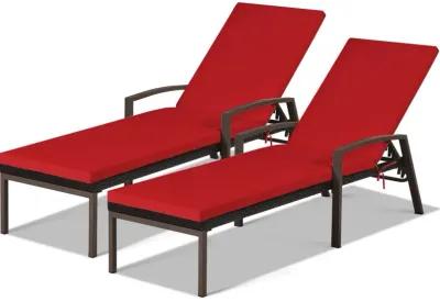 2 Pieces Patio Rattan Adjustable Back Lounge Chair with Armrest and Removable Cushions