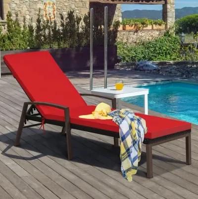 2 Pieces Patio Rattan Adjustable Back Lounge Chair with Armrest and Removable Cushions